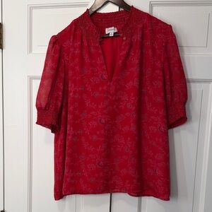 Evereve Scarlet Floral Blouse with Smocked Accents
